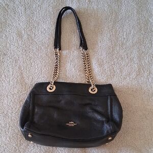 Coach Black Leather Shoulder Bag with Gold Chain